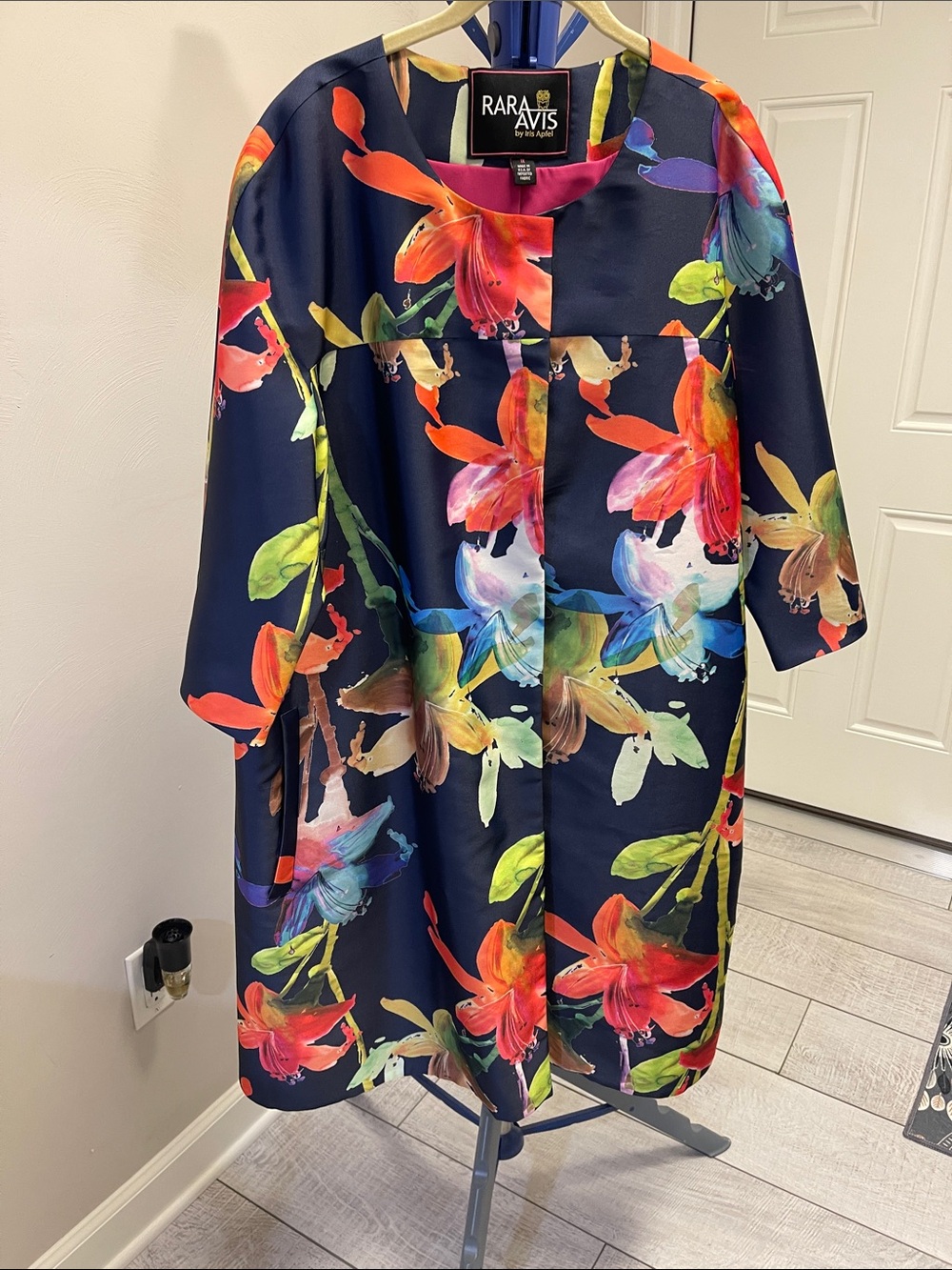 Rara Avis Women's Navy Floral Satin Coat